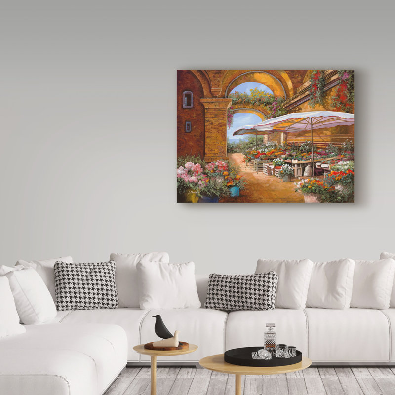 «Il Mercato Sotto i Portici» par Darlee, reproduction de peinture acrylique sur toile tendue, H 14 po x l 19 po x P 2 po