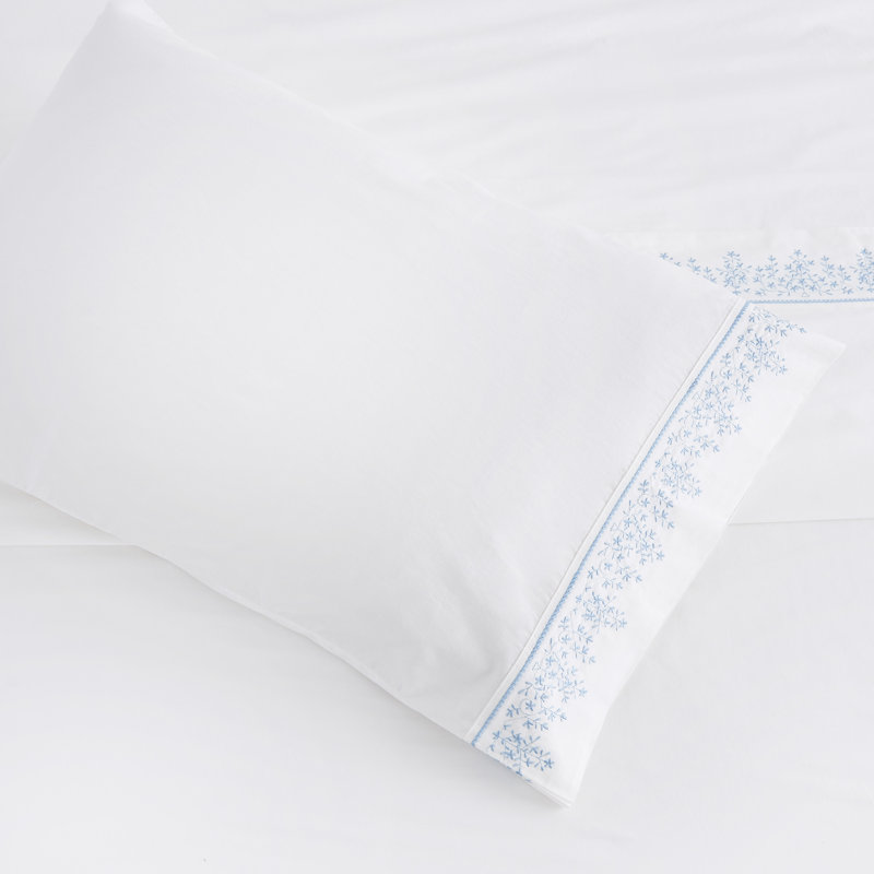Cali 300 Thread Count Floral 100% Cotton Percale Sheet Set, Twin Sheet Set with 1 Pillowcase, Blue