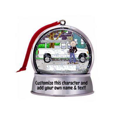 Personalized Friendly Folks Pick Up Truck, White - Male Snow Globe Magnet - Great Gift!