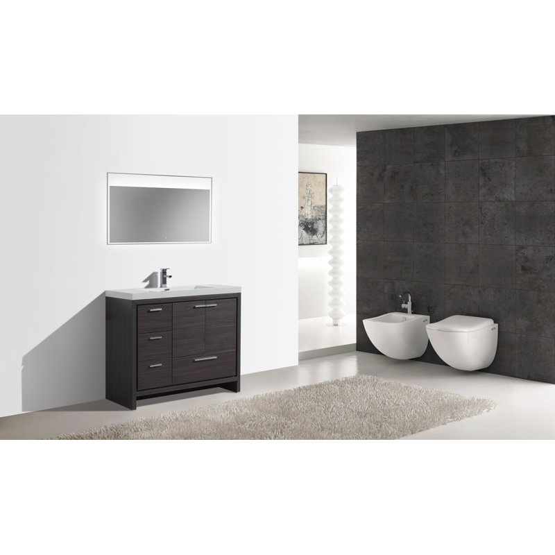 Meuble-lavabo simple 42 po Curly, Chêne gris foncé