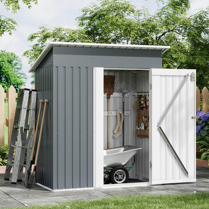 Remise de rangement extérieure en métal galvanisé 5 x 3 pi avec porte verrouillable, évent supérieur et toit incliné pour outils de jardin
