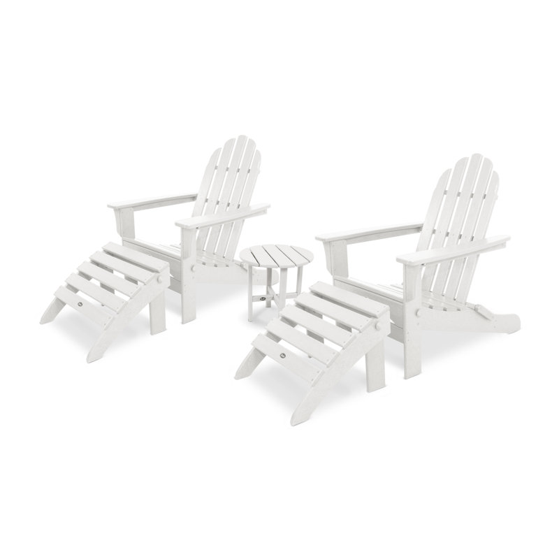 Cape Cod Folding Adirondack Set with Ottomans, Classic White