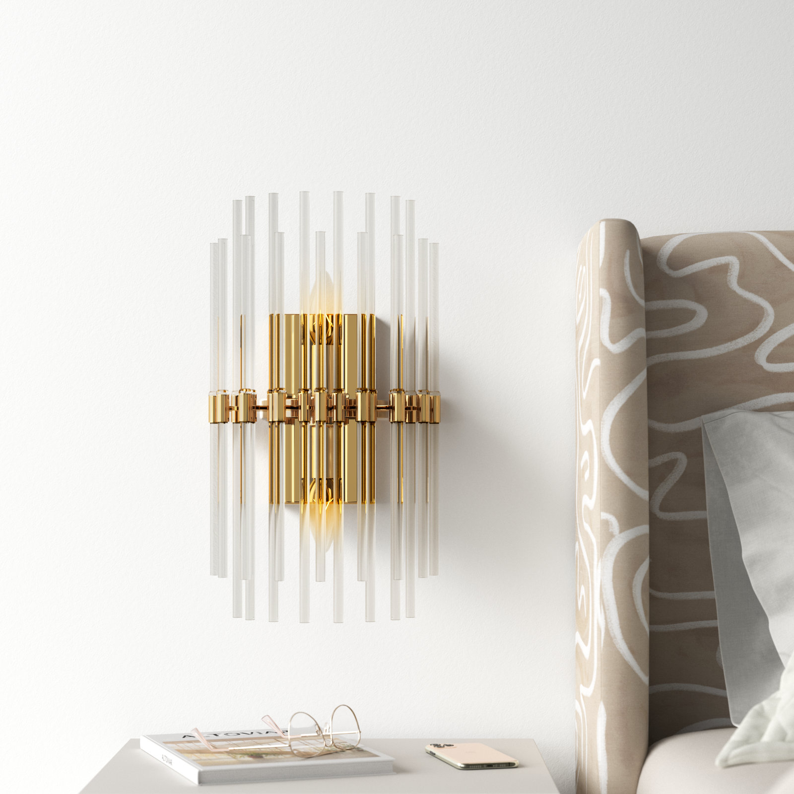Sardor 2 Light Glass Dimmable Flush Mounted Sconce, Heritage Gold