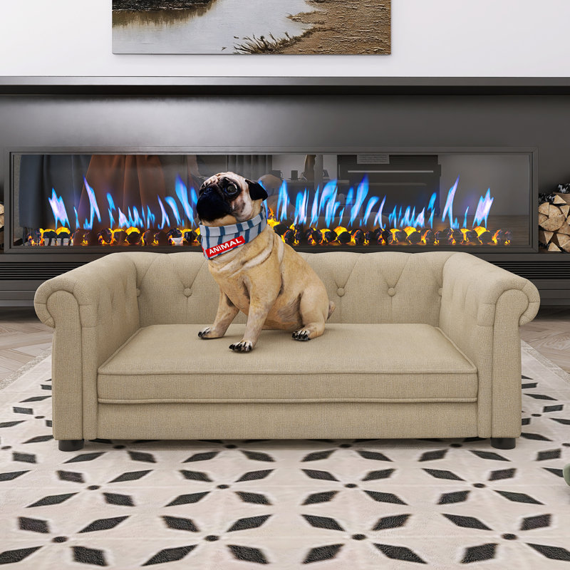 Lit pour animal de compagnie rectangulaire moderne et élégant de 38,90 po de largeur, Beige