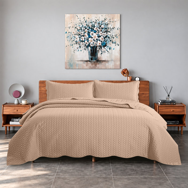 Ensemble de couvre-lit réversible 3 pièces Moonlight avec matelassage à motifs, Grand lit, Beige