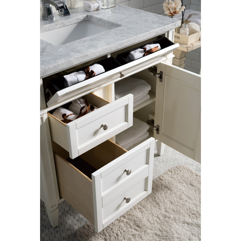 Brittany 36'' W Single Vanity, Carrara White, Bright White, 8" Widespread