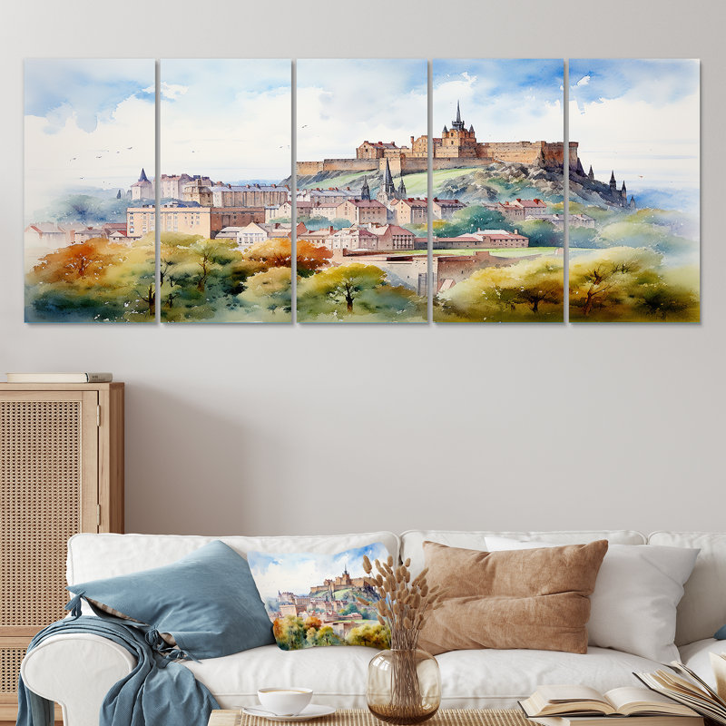 Décoration murale 5 pièces "Forteresse médiévale en Angleterre II - Châteaux", H 28 po x l 60 po