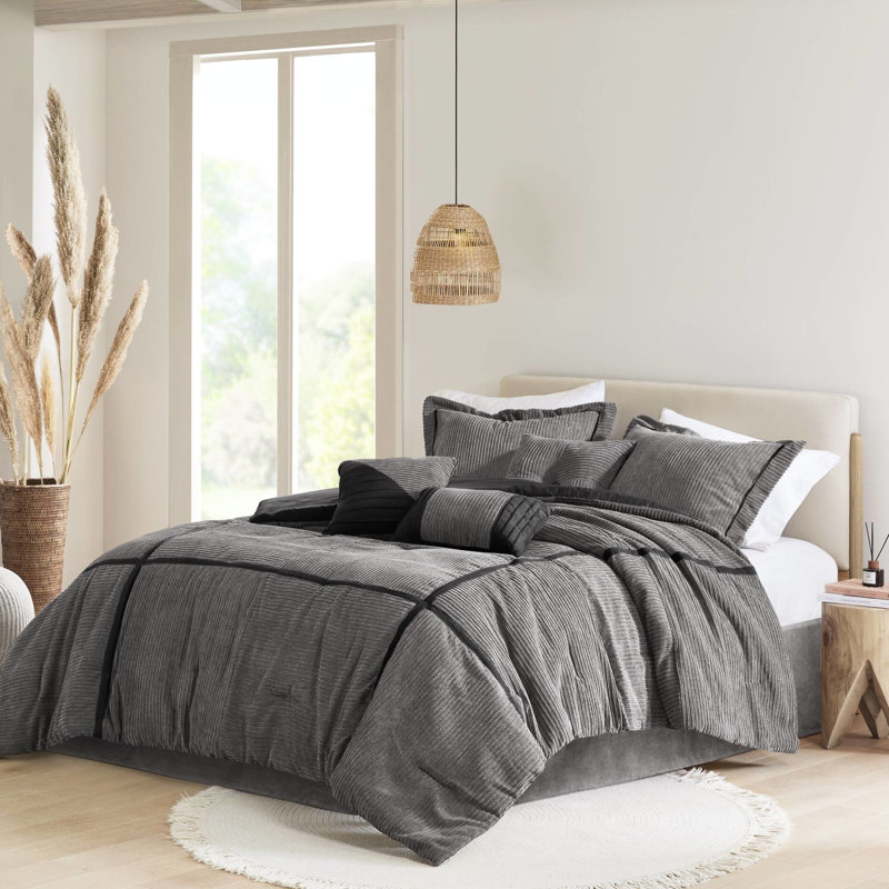 Couvre-lit gris en velours côtelé gris - Élégant tissu 7 couvertures, aspect élégant, Gray