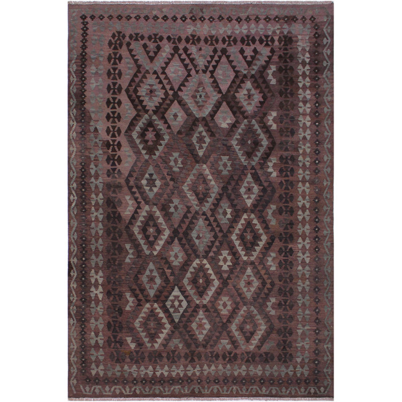 Tapis brun foncé / gris en laine fabriqué à la main 6 pi 9 po x 9 pi 7 po Madee