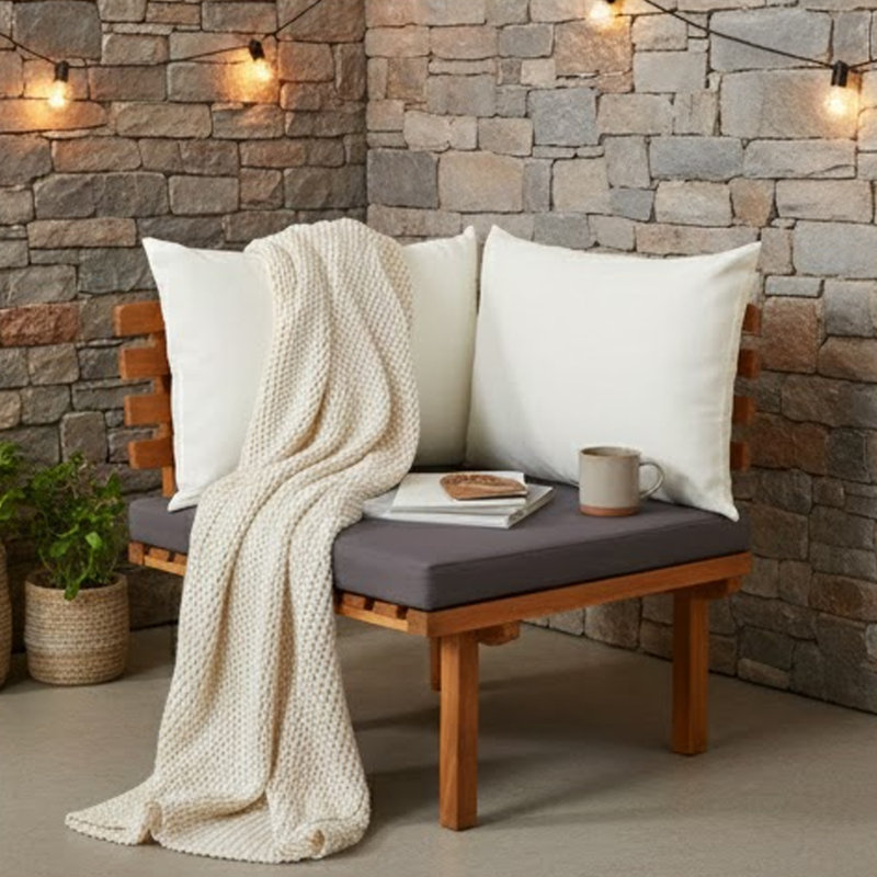 Chaise d'angle d'extérieur Roma, tissu blanc, bois d'acacia massif Roma