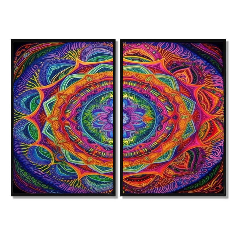 Art sacré Mandala sacré, Noir, H 36 po x l 48 po, Impression encadrée flottante