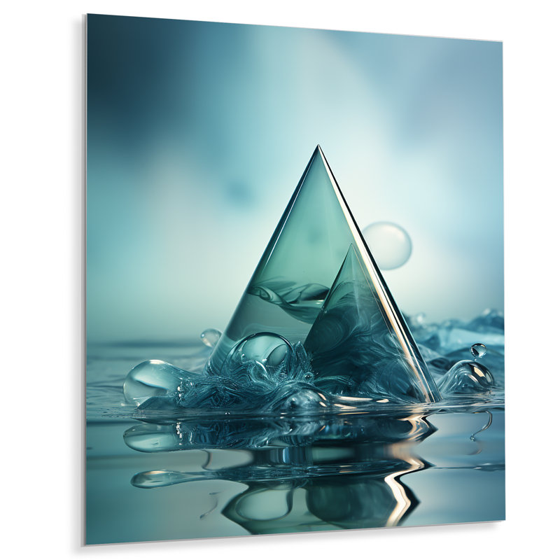 Emerald Blue Pyramid Shapes III - Décoration murale abstraite en métal, H 32 po x l 24 po x P 1 po