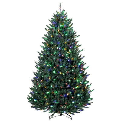 Pre-Lit Colorado Blue Spruce Artificial Christmas Tree, Easy Plug Technology, Hinged Branches, Switchable Warm White & Multi-Color LED Lights for Indoor Holiday Decor