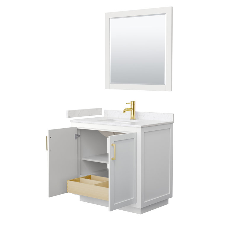 Miranda 36" Freestanding Single Bathroom Vanity with Cultured Marble Top with 34" Mirror, Carrara Cultured Marble, White