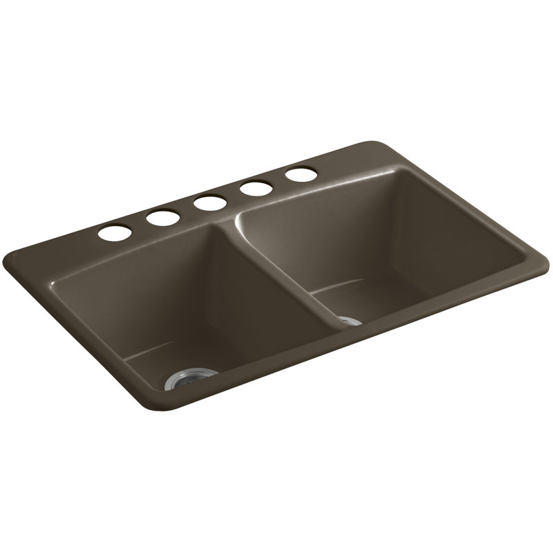 Brookfield 33" L x 22" W x 9-5/8" Under-Mount Double-Equal Kitchen Sink, Suede