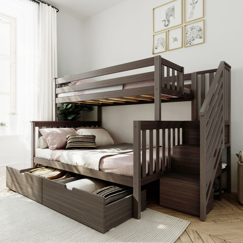 Aileana Solid Wood Bunk Bed with Storage Drawers, Twin Over Full, Clay