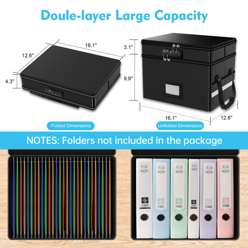Fireproof Document Box With Lock, 2 Layer Fire Proof File Box For Documents With Handle, Portable Home Office Fire Safe Document Box For Hanging Letter/Legal Folder/Certificate