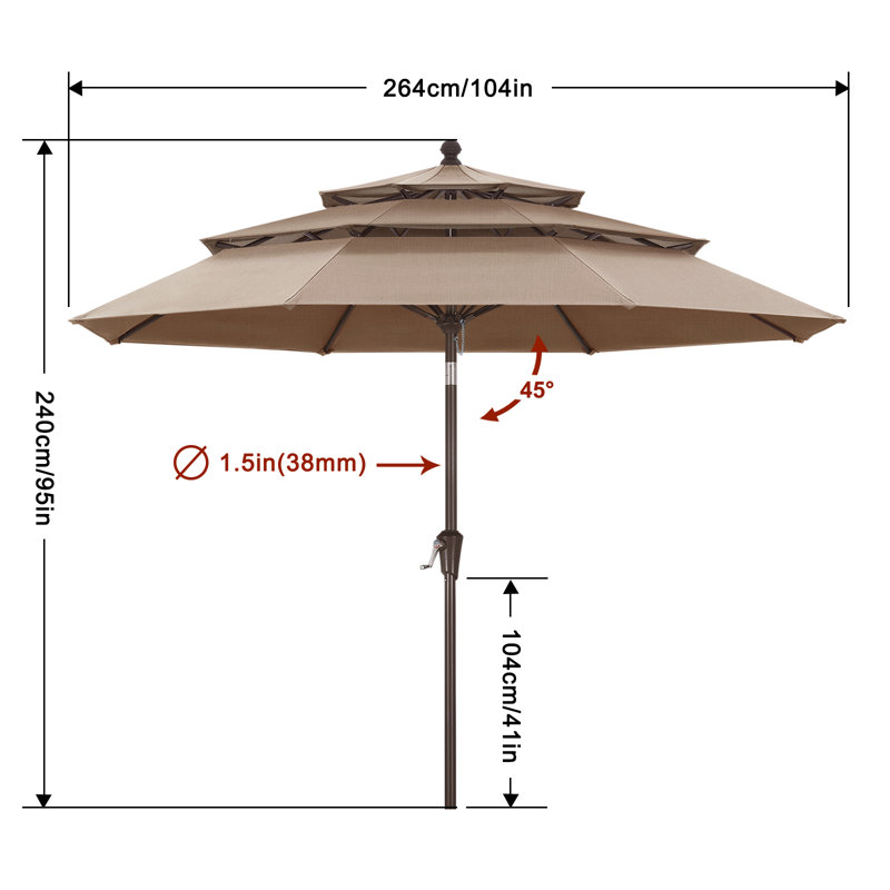 Parasol de patio en oléfine 3 étages 9 pi 9 pi, Gris clair