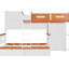 Lit superposé simple au-dessus d'un lit double avec rangement et tablettes lumineuses, blanc orangé, élégante pièce de chambre à coucher avec accents orange à finition éclairée, solution peu encombrante-1217652957