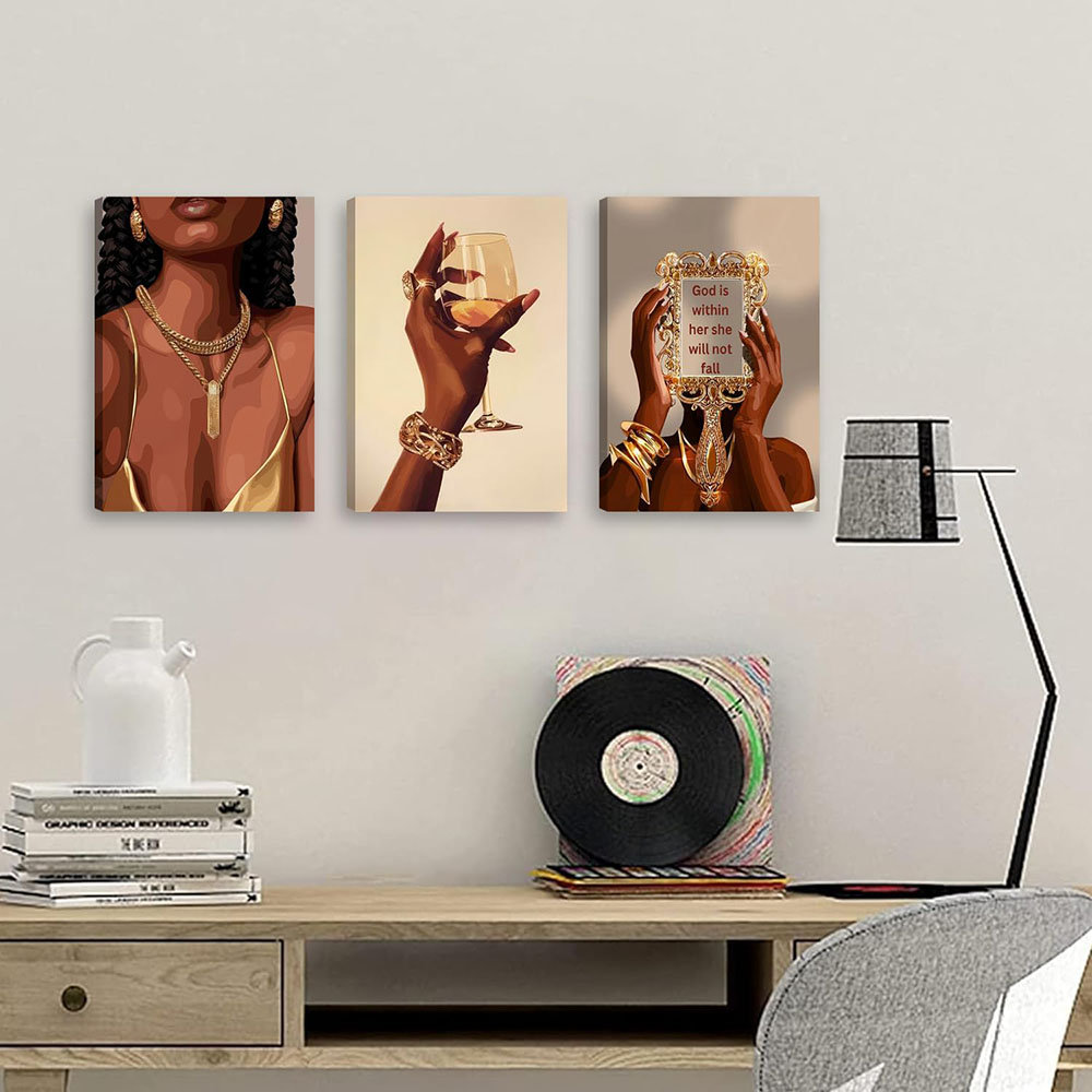 Canora Grey 3Pcs Black Girl Wall Art African American Woman Pictures ...
