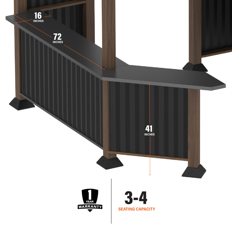 Black 10' x 10' Steel Outdoor Bar and Grill Pavilion