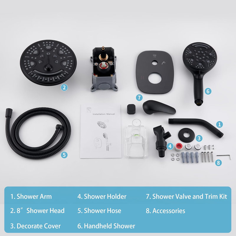 Matte Black Stainless Steel Multi-Head Rain Shower System