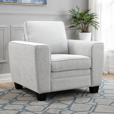 Fauteuil 1 pièce de style transitionnel avec accoudoirs fuselés au fini gris clair et salon noir