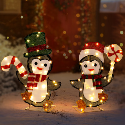  Ensemble de 2 décorations de Noël pour l'extérieur avec 80 lumières DEL blanc chaud