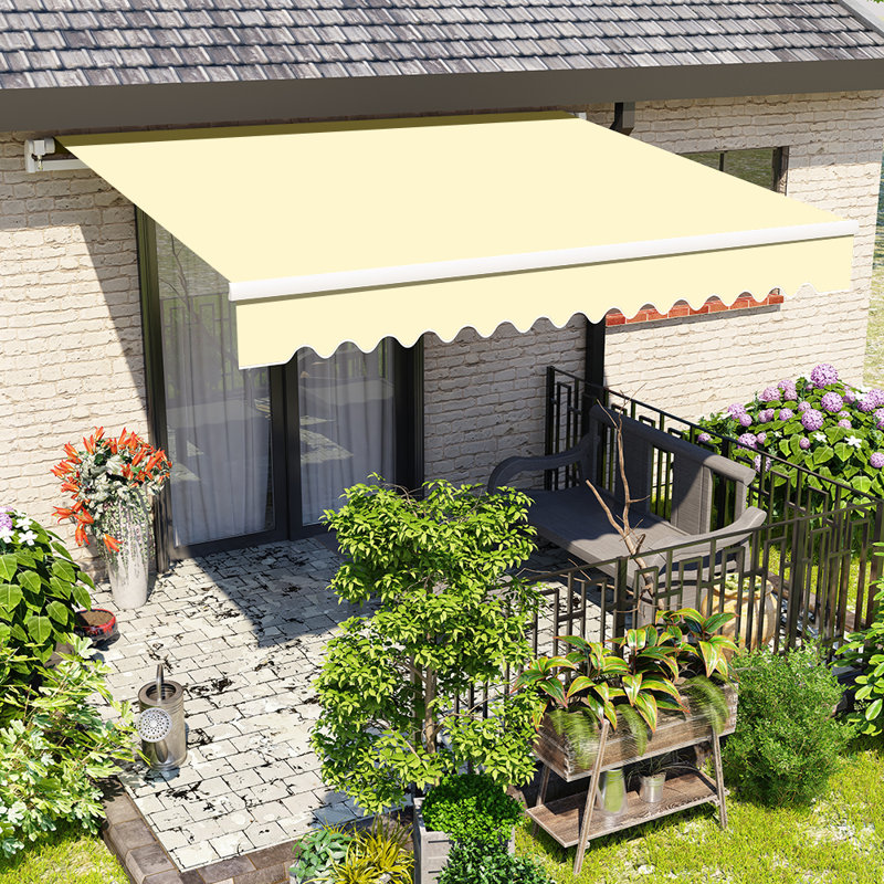 Dakota Fields Fabric Cover Retractable Patio Awning, Cream/White, 350cm W x 250cm D