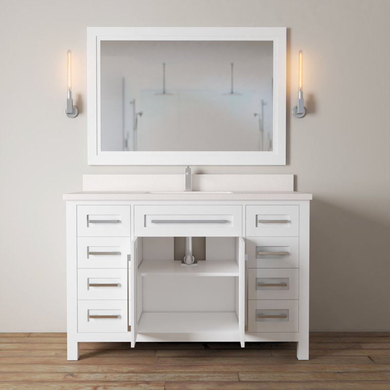 Zareh 48'' Single Bathroom Vanity with Quartz Top, White