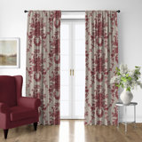 Country Lane Toile Crimson Cotton Simple Top Pocket Drapery Panel Set of 2