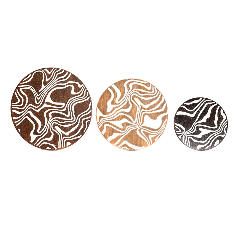 Triple Swirl 3-Piece Round Abstract Wooden Wall Accents