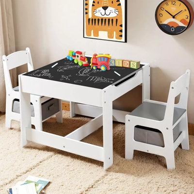 3-In-1 Kids Table & 2 Chairs Set With Storage, Removable Top & Blackboard, For Art, Crafts, Reading, Play by George Oliver