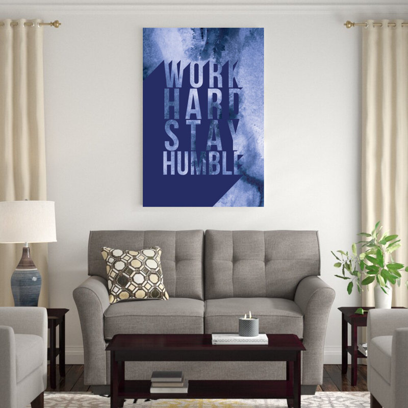 Reproduction d’art textuel sur toile tendue « travail hard stay humble », H 48 po x l 32 po