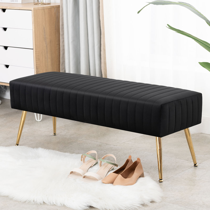 Rodjanae Velvet with Upholstery Bench, Black