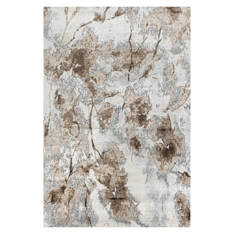 Brown Contemporary Silk Rug, Rectangle 8' x 10'