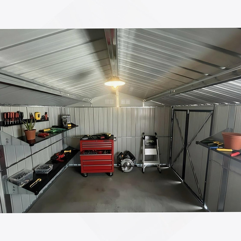 Remise de jardin en métal, remise avec fenêtre, tablettes pour l'extérieur, Brun
