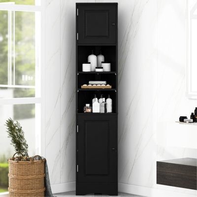 Grande armoire de salle de bain noire avec deux portes et des tablettes réglables pour un espace de détente amovible