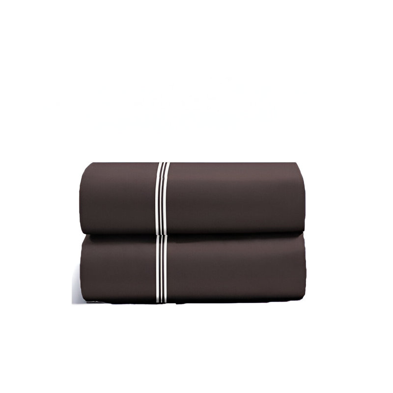 400TC Cotton Classic Luxurious Embroidery Cotton 4 Piece Sheet Set Fitted Sheet Fits Upto 16" Deep Pocket, Chocolate/White