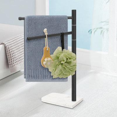 Porte-serviette debout avec base en marbre, conception en acier inoxydable 304 avec 2 bras pivotants