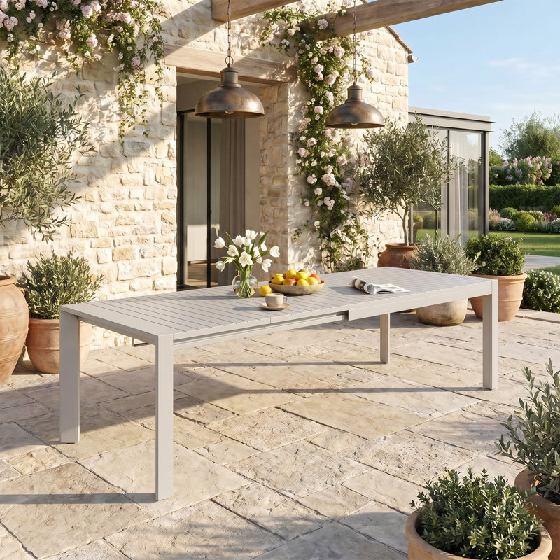 Rectangular Outdoor Aluminum Extendable Dining Table, Beige