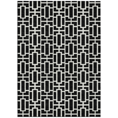 8' X 10' Black Geometric Washable Indoor Outdoor Area Rug