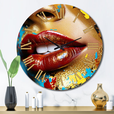 Horloge murale Sensual Red Lips Retro Glam Collage II