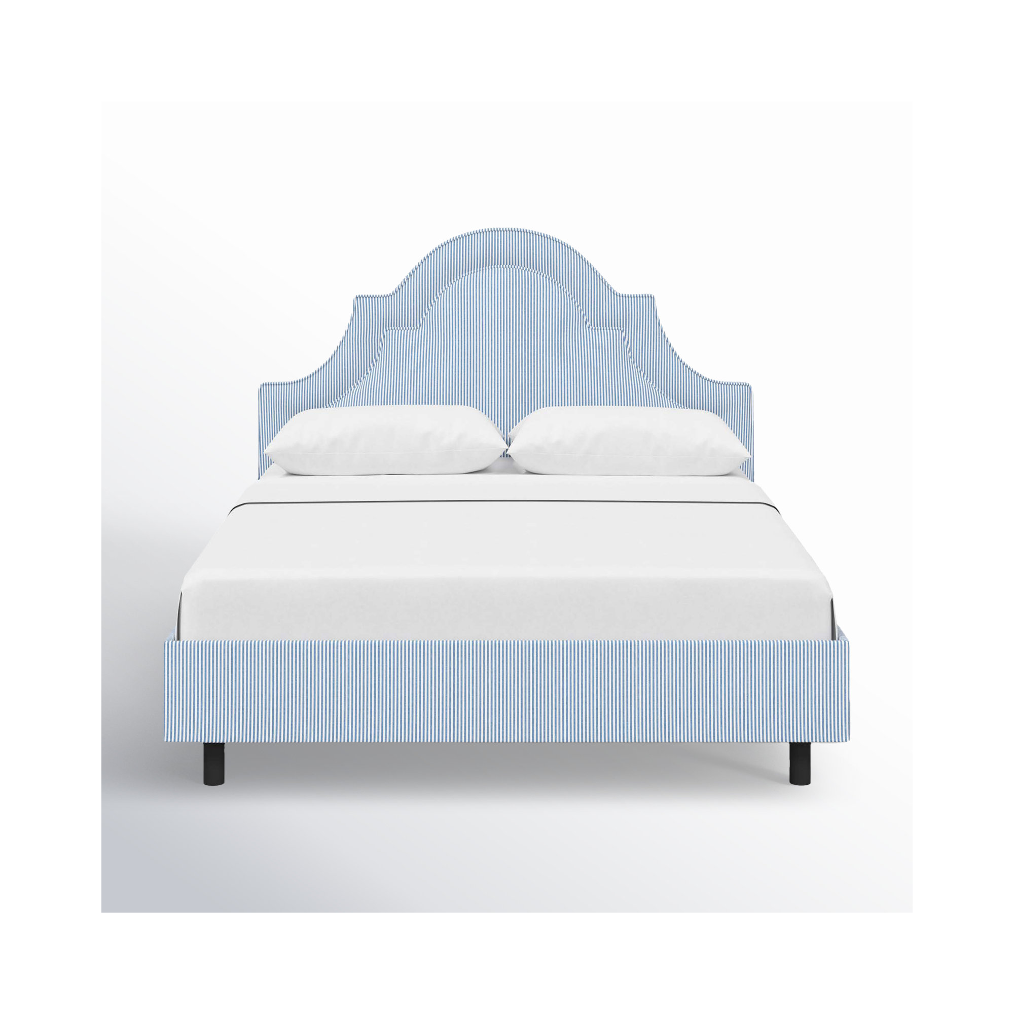 Knipe Upholstered Scalloped Bed, Queen, Prep Stripe Blue