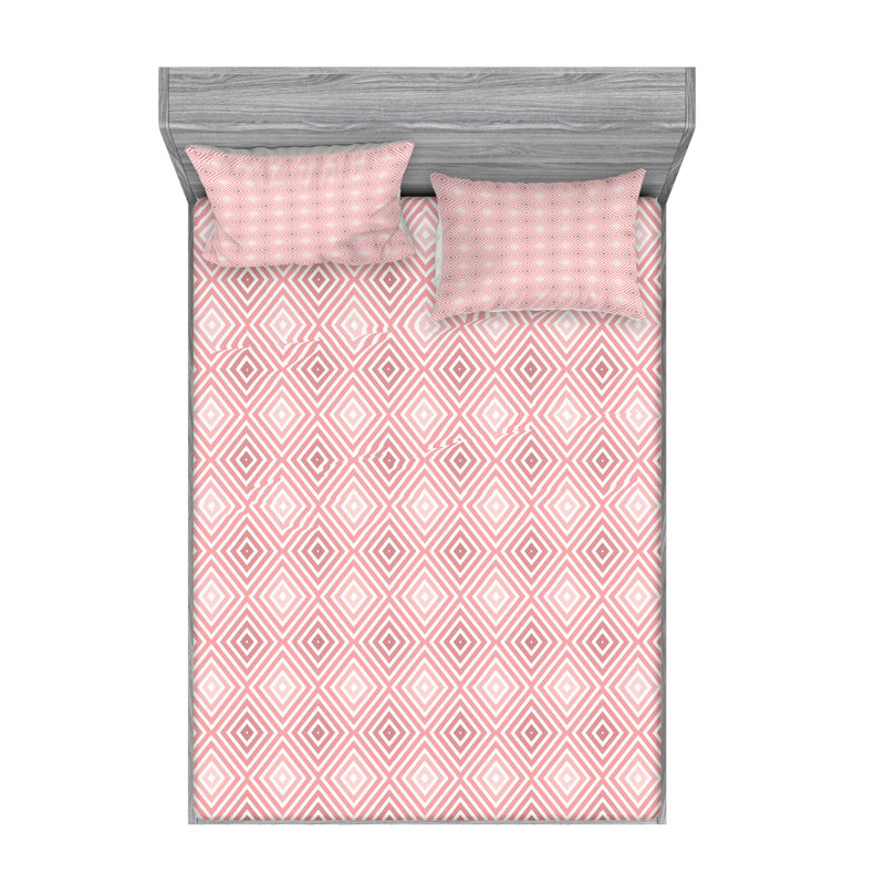 Microfiber Geometric Sheet Set, Queen Sheet Set with 2 Pillowcases