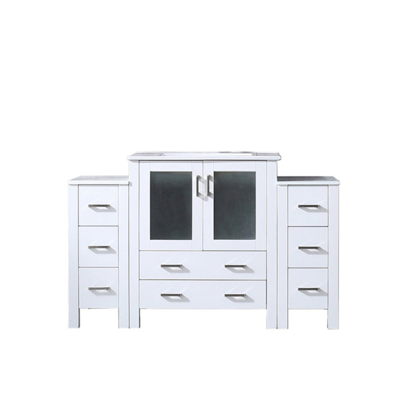 Meuble-lavabo simple gris foncé l 54 po x P 18,25 po, avec armoires latérales et plateau en céramique blanche, Dark Gray