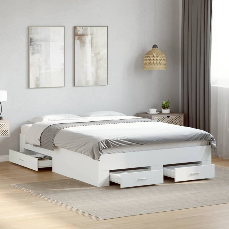 Yamna Engineered Wood Bed Frame, White, UK Small Double - DE 120 x 190 cm