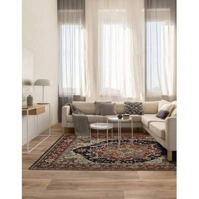 Tapis oriental en laine noué à la main bleu marine Ella