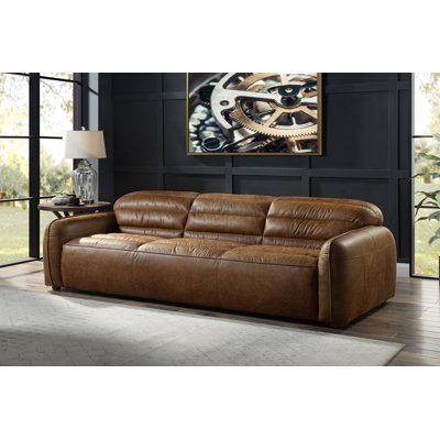 94.6" Genuine Leather Round Arm Sofa