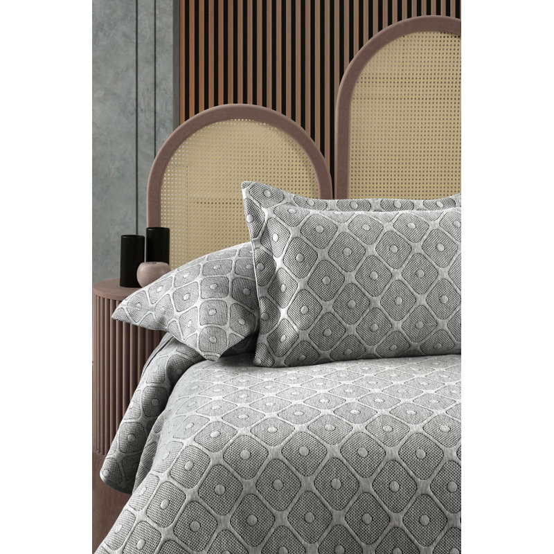 Classic Cotton Blend Flannel Mixed Coverlet, Gray, Twin Coverlet + 1 Standard Sham